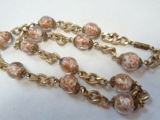 Vintage Venetian Murano Copper Foil Confetti Glass Beaded Gold Link Necklace