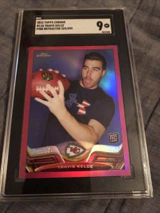 2013 Topps Chrome Travis Kelce Pink Refractor Sgc 9 118 Rookie Chiefs 329/399