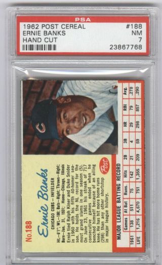 1962 Post Cereal 188 Ernie Banks Psa 7 Chicago Cubs