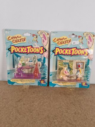 Cartoon Network Pocketoons Cow And Chicken Collectable Figurines And Playscene