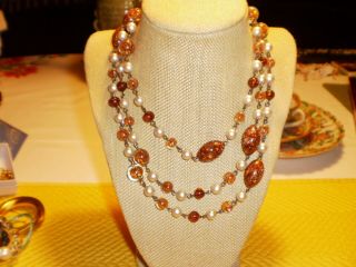 Vintage 50 " Italian Sommerso Bead And Pearl Necklace