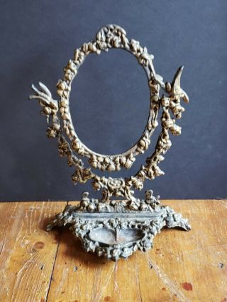 Vintage Ornate Cast Iron Brass Metal,  Flowers & Birds All Around,  Swivel Frame
