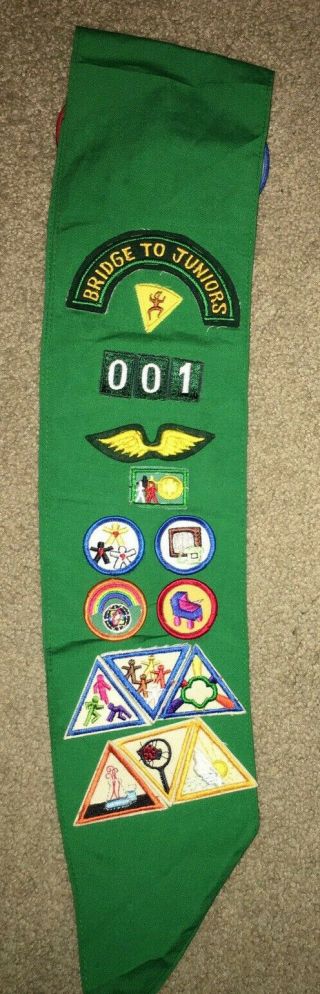 Vintage Girl Scout Green Sash With Patches Mostly Okinawa Japan
