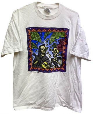 Vintage 1992 Tesoros Day Of The Dead T - Shirt Skeleton Pop Art Guitar Tee Sz L