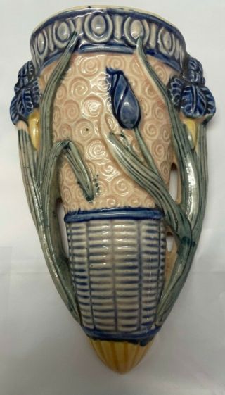 Vintage Made In Japan Ceramic Wall Pocket / Vase / Sconce W Flower Design 5 X 7