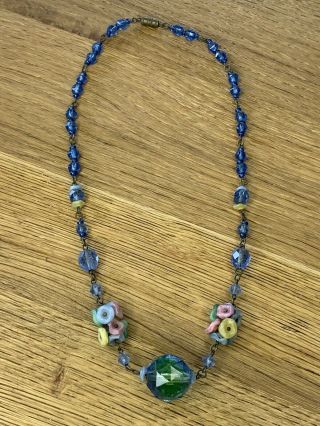 Stunning Vintage Art Deco Glass And Crystal Floral Necklace