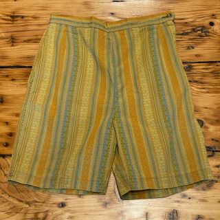 Vintage 1960s Blue Bell Golden Yellow Tapestry Cotton Side Zip Shorts Sm