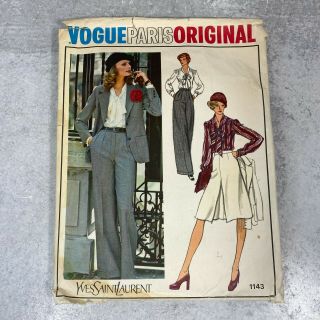Vtg 1970s Yves Saint Laurent Pattern Jacket Pants Skirt Blouse Size 14 1143