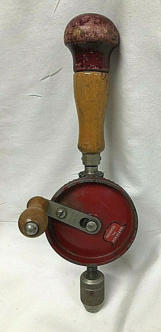 Vtg Stanley Defiance No.  1220 Hand Crank Red Drill Woodworking Tool