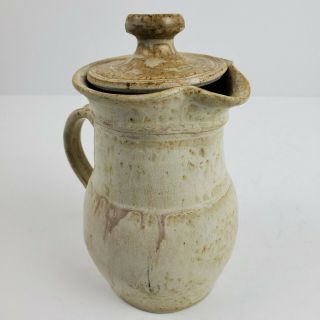Vintage Handmade Hand Crafted Ceramic Pottery Pitcher W/ Lid Signed By Artist