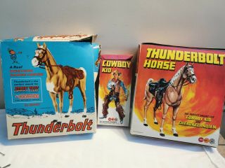 2 X Thunderbolt Horse Marx Toys Vintage,  Cowboy Kid And Accessories Bundle
