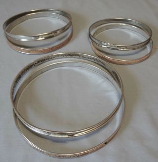 3 VINTAGE METAL CORK LINED EMBROIDERY HOOPS ROUND WITH SPRINGS 5 