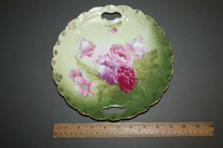 Antique Vtg P&t Pavaria Germany Hand Painted Flower Handled Cake Plate
