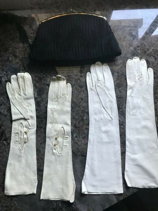 Vintage White Leather Opera Gloves Women/kids (2 Pair) Plus Vintage J R Handbag