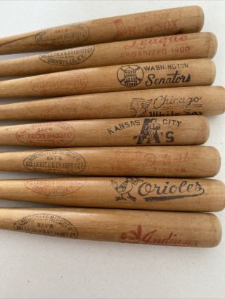8 X Vintage American League Baseball Miniature Wooden Bats Louisville Slugger