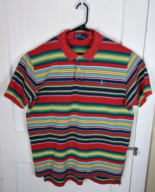 Vintage Polo Ralph Lauren Colorblock Men Xl Polo Shirt Stripe Multicolor 90s