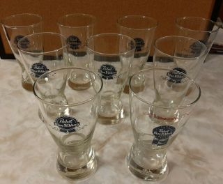 Set Of 9 Vintage Pabst Blue Ribbon Pilsner Glasses
