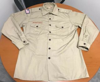 Vintage Boy Scout Bsa Men’s Medium Long Sleeve Uniform Shirt Guc Made In Usa