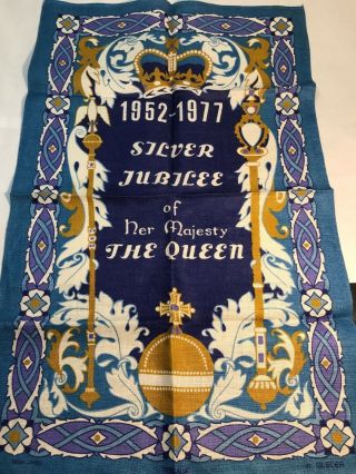 Vintage 1977 Silver Jubilee Queen Elizabeth Regalia Irish Linen Towel Ulster Exc