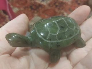 Jb Vintage Carved Chinese Dark Green Jade Tortoise Turtle Figurine Sculpture