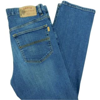 Orvis Montana Morning Vintage Blue Jeans Stretch Denim Blue Straight Leg 33x32