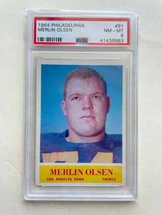 1964 Philadelphia Merlin Olsen 91 Psa 8 Rookie Rc Hof