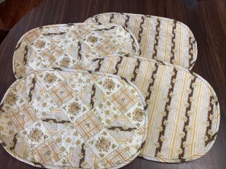 Vintage Placemats Set Of 4 Quilted Patchwork 70s Retro Mcm Floral Boho Green