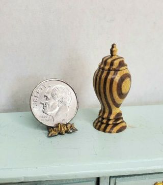 Signed Vintage Turned Wood Vase W Lid 1:12 Dollhouse Miniature Artisan Lathe Nr