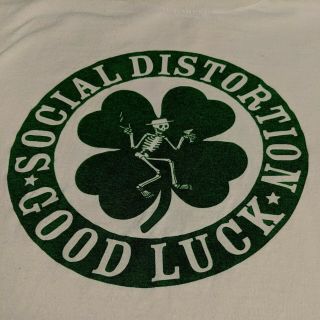 Vintage Social Distortion Punk White T Shirt " Good Luck " Logo 4 Leaf Clover 3x