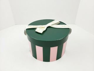 Vintage The Beverly Hills Hotel & Bungalows Green Pink Stripe Hat Box