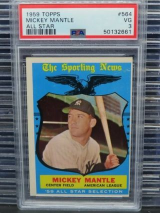 1959 Topps Mickey Mantle The Sporting News All Star 564 Psa 3 Vg Yankees P30