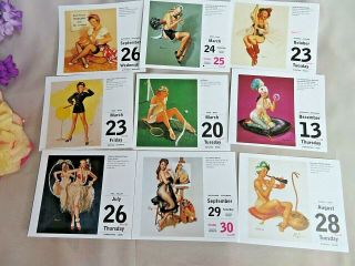 9 Vintage 1950 Elvgren Pin Up Art Calendar Pages 4x5 " Sexy Costumes Maid Fire