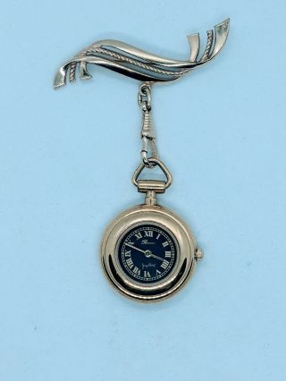 Vintage Gold Tone German Rococo Nurses Fob Watch Brooch Pin Jewellery