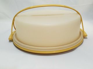 Vintage Tupperware Pie Cake Carrier Keeper Container 719 W Handle Harvest Gold