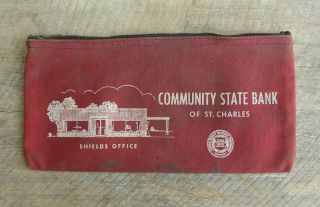 Vintage Community State Bank Of St Charles Cloth Coin Deposit Money Bag W/zipper