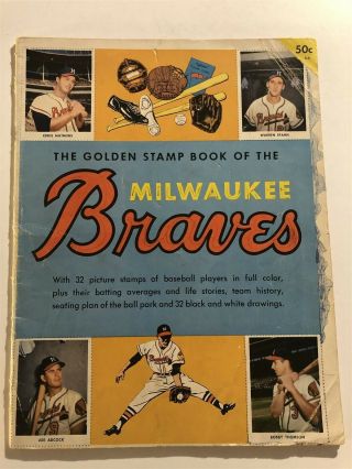 1955 Milwaukee Braves Golden Stamp Book Hank Aaron Warren Spahn Eddie Mathews