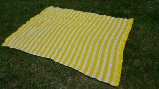 Vtg Yellow Checkered Picnic Acrylic Polyester Blanket Waffle Knit 60 X 82 Sears