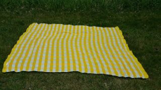 VTG Yellow Checkered Picnic Acrylic Polyester Blanket Waffle Knit 60 x 82 Sears 2