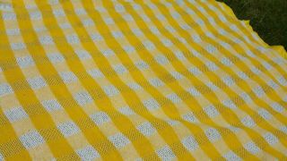 VTG Yellow Checkered Picnic Acrylic Polyester Blanket Waffle Knit 60 x 82 Sears 3