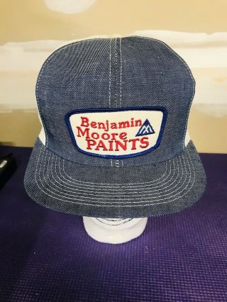 Vintage Benjamin Moore Paint Mesh K Brand Product Snapback Trucker Hat Cap Denim