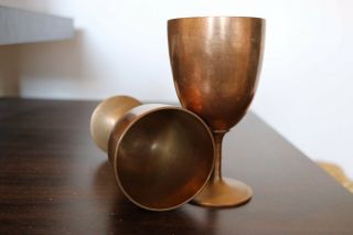 Pair (2) Vintage Solid Brass Goblets Handcrafted