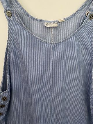 Vintage 90s Blue Cotton Overall Shorts Playsuit Romper Pinstripe L 3