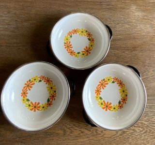 3 Vintage Ekco Country Garden Porcelain Clad Cookware Bowls Enamel Italy Set Euc