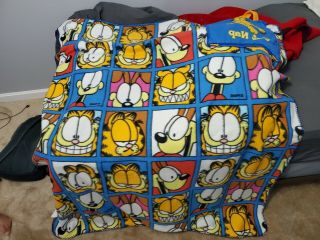 Garfield Cat Odie Pull String Back Pack Sack Fleece Nap Blanket 50 X 60 Vtg