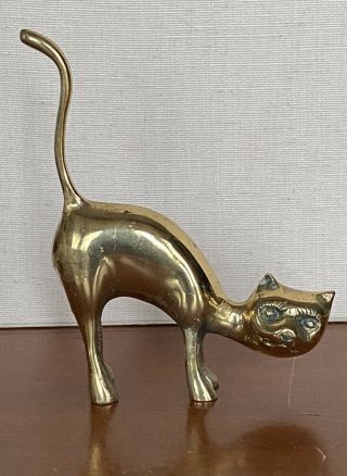 Vintage Solid Brass Mcm Cat Feline Figurine Paperwight Decor