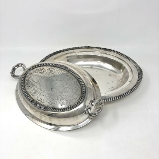 Antique Vintage Kings Oval Silver Plate Serving Dish Bowl w/ two Handle Lid 2723 2