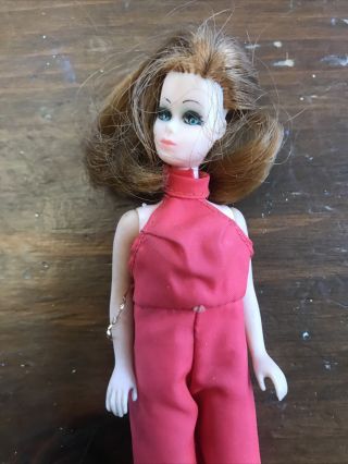 Vintage Dawn Doll With Red Hair And Red Jumper Suit Blue Eyes