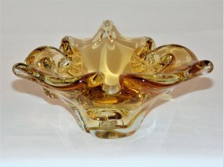 Vintage Mid Century Modern Italian Murano Atomic Art Glass Gold Yellow Vase Bowl