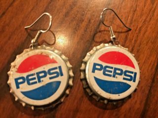 Vintage Soda Pop Pepsi Cola Bottle Cap Earrings As Found