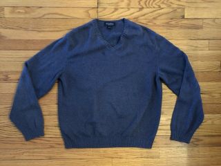 Vintage Brooks Brothers Blue V Neck 100 Cotton Sweater Sz L Made In Usa